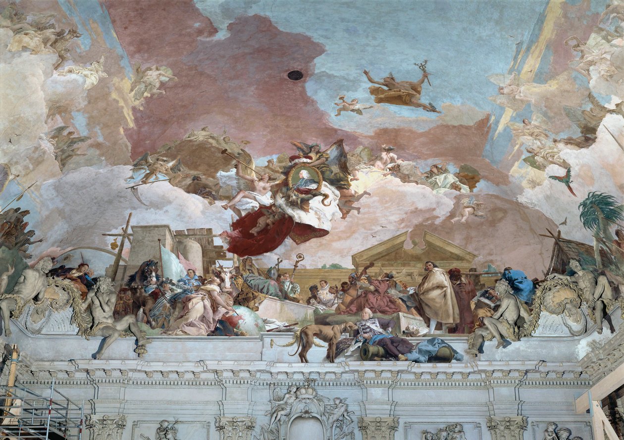 Apotheose des Bischofs Carl Philipp von Greiffenklau und der Abschnitt Europa des Deckenfreskos von Giovanni Battista (1696 1770) Tiepolo