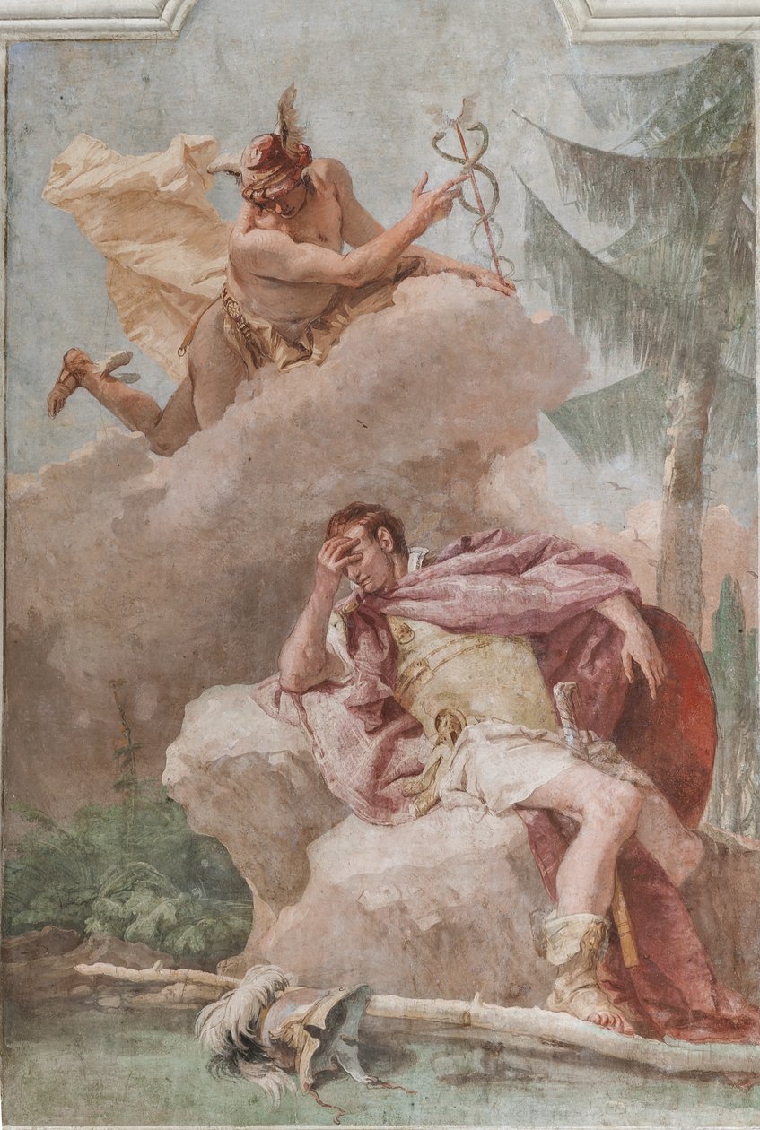 Palazzina (Kleines Gebäude), der dritte Raum oder Raum der Aeneis: "Aeneas träumt von Merkur, der ihm befiehlt zu gehen" von Giovanni Battista Tiepolo