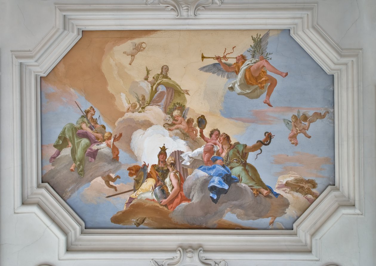Triumph des Ruhms verkündet von der Berühmtheit unter den Kardinaltugenden von Giovanni Battista Tiepolo