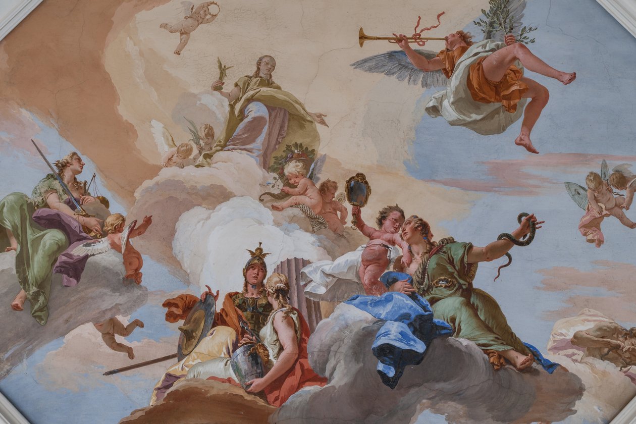 Triumph des Ruhms angekündigt von der Fama unter den Kardinaltugenden von Giovanni Battista Tiepolo