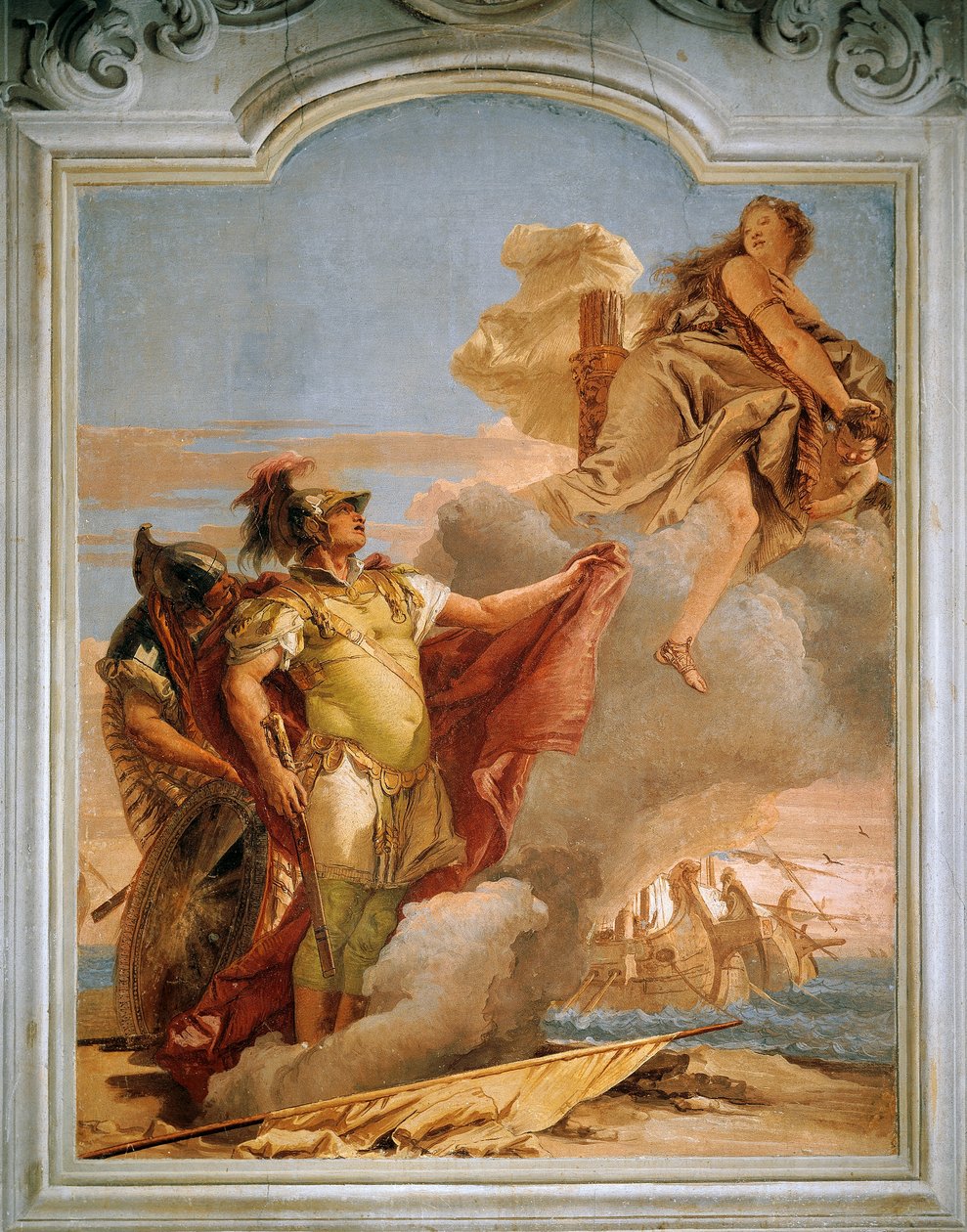 Venus verabschiedet sich von Aeneas, von Giambattista Tiepolo (1696-1770), Fresko, Raum der Aeneis, Villa Valmarana 