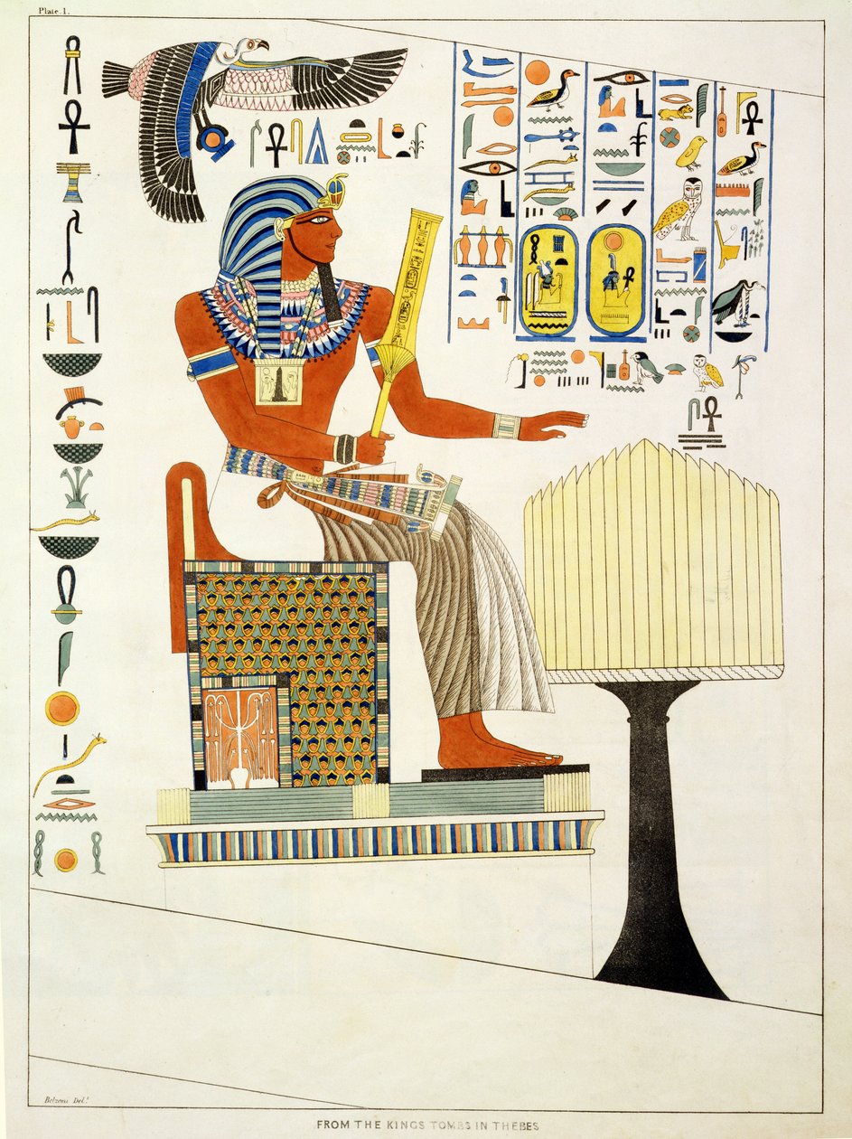 Wandgemälde aus den Königsgräbern von Theben, entdeckt von G. Belzoni, Tafel 1 aus Plates Illustrative of the Researches in Egypt and Nubia von Giovanni Battista Belzoni