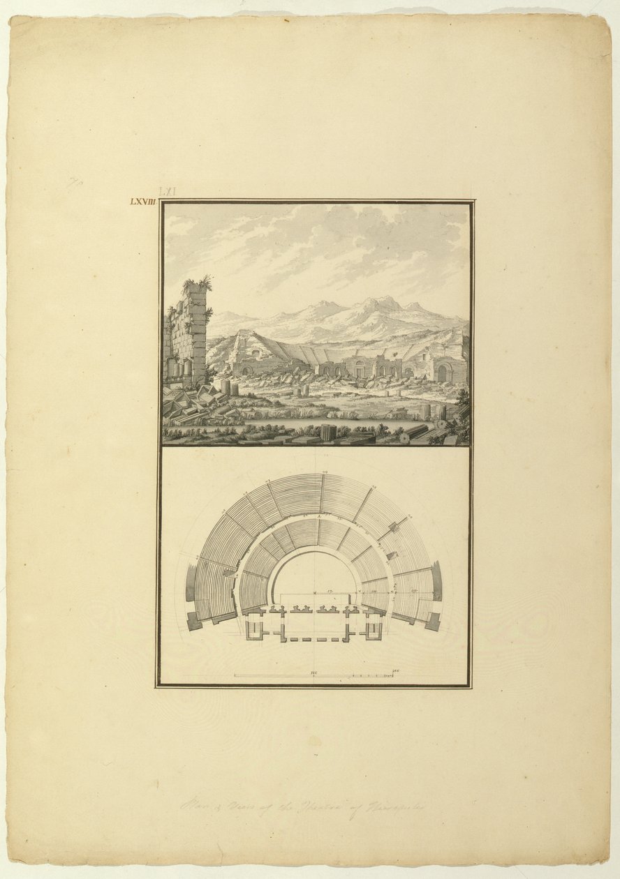 Ansicht und Plan des Theaters von Hierapolis (heute Pamukkale), ca. 1750 von Giovanni Battista Borra