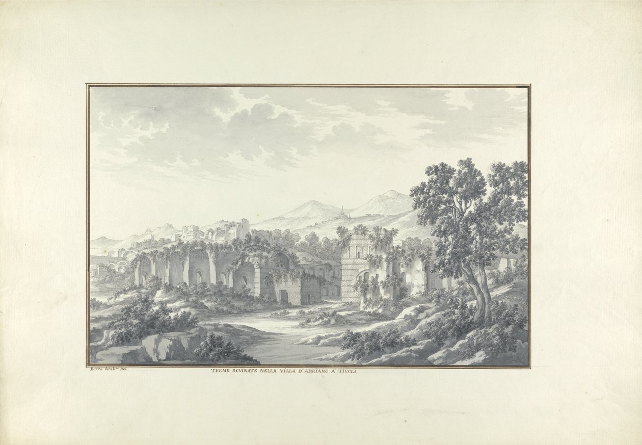 Ansicht der Ruinen der Bäder in der Villa Hadriana in Tivoli, ca. 1750 von Giovanni Battista Borra