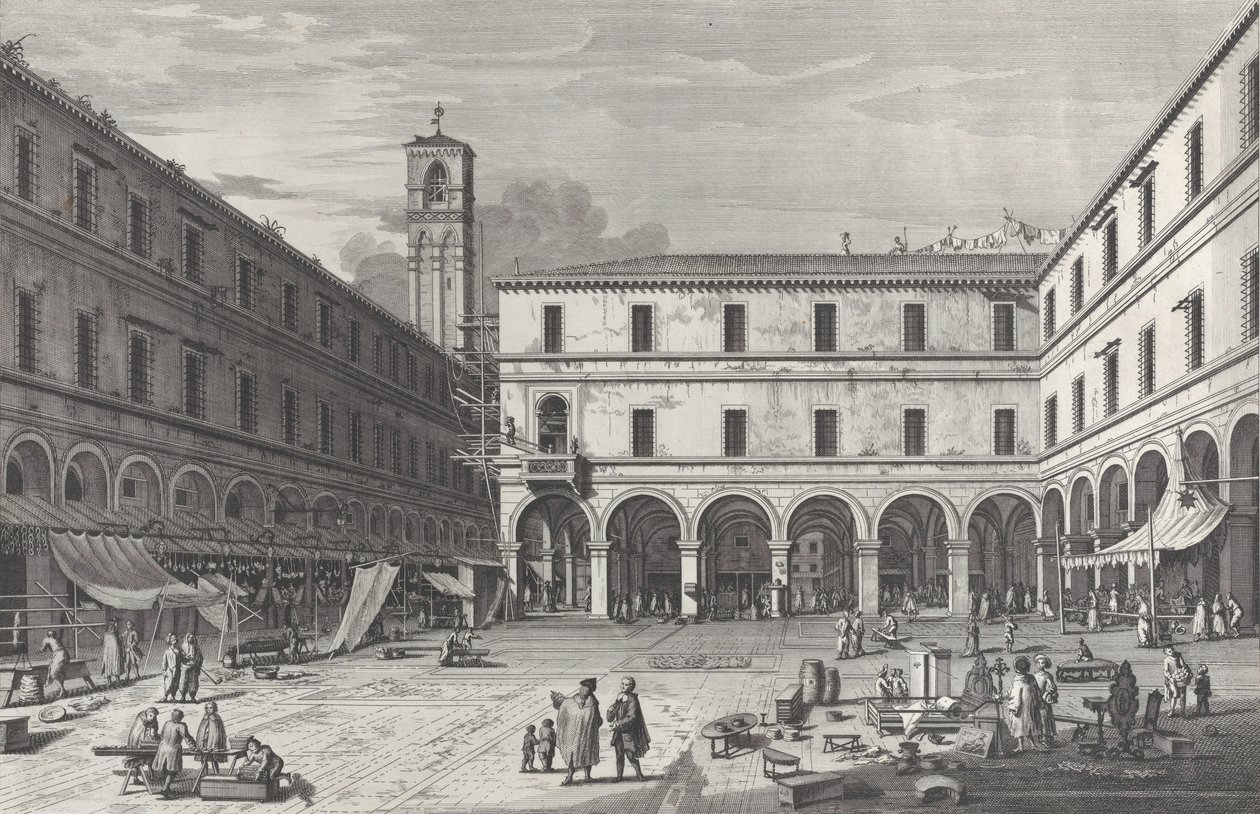 Ansicht des Marktplatzes in der Nähe der Kirche San Giacomo, 1763 von Giovanni Battista Brostoloni