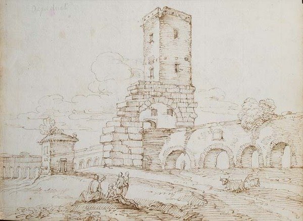 Figuren vor einem Aquädukt von Giovanni Battista Busiri