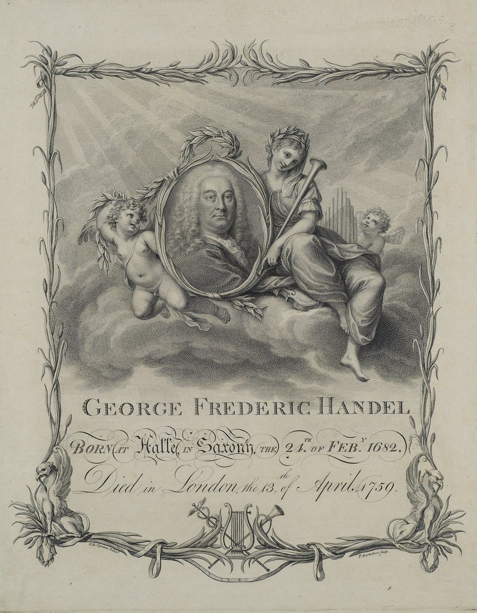 Georg Friedrich Händel, graviert von Francesco Bartolozzi, ca. 1790 von Giovanni Battista Cipriani
