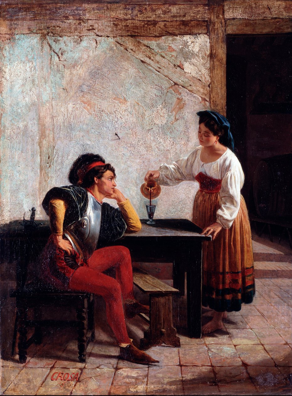 Junge Dienerin in einer Gaststätte und ein Soldat von Giovanni Battista Crosa