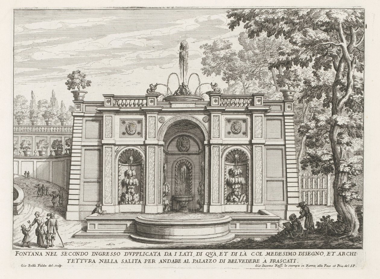 Brunnen in den Gärten der Villa Aldobrandini in Frascati (Brunnen der Villen von Frascati) von Giovanni Battista Falda