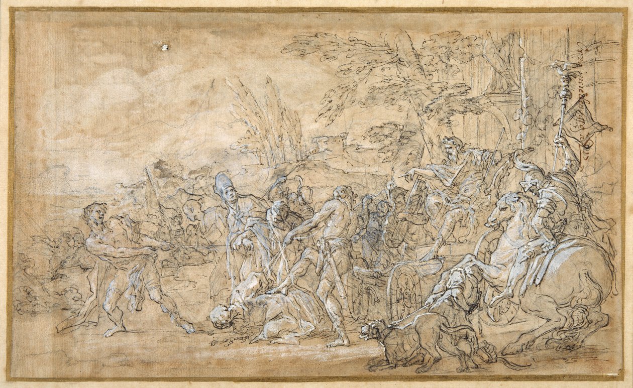 Gefangene, darunter ein Bischof, werden vor den Triumphwagen eines römischen Generals geschleppt und gebunden von Giovanni Battista Lenardi