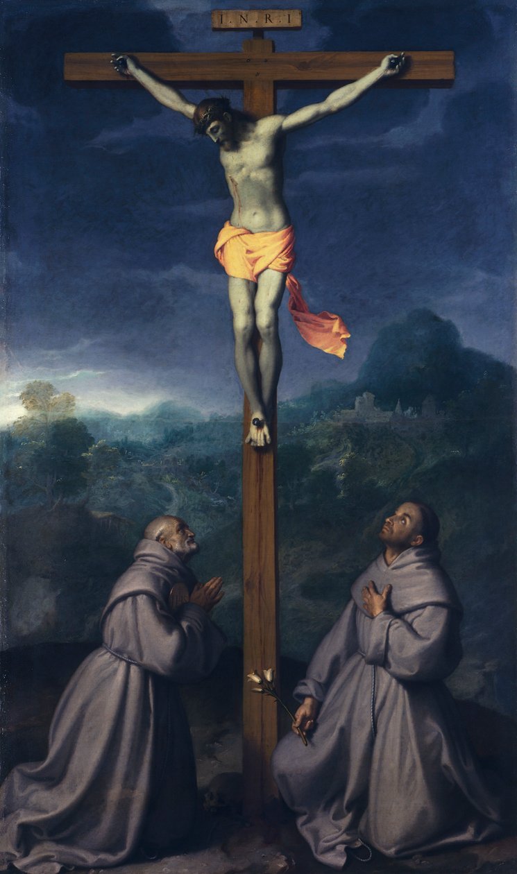 Kreuzigung mit den Heiligen Bernardino und Antonius von Padua, Kirche San Giuliano, Albino von Giovanni Battista Moroni