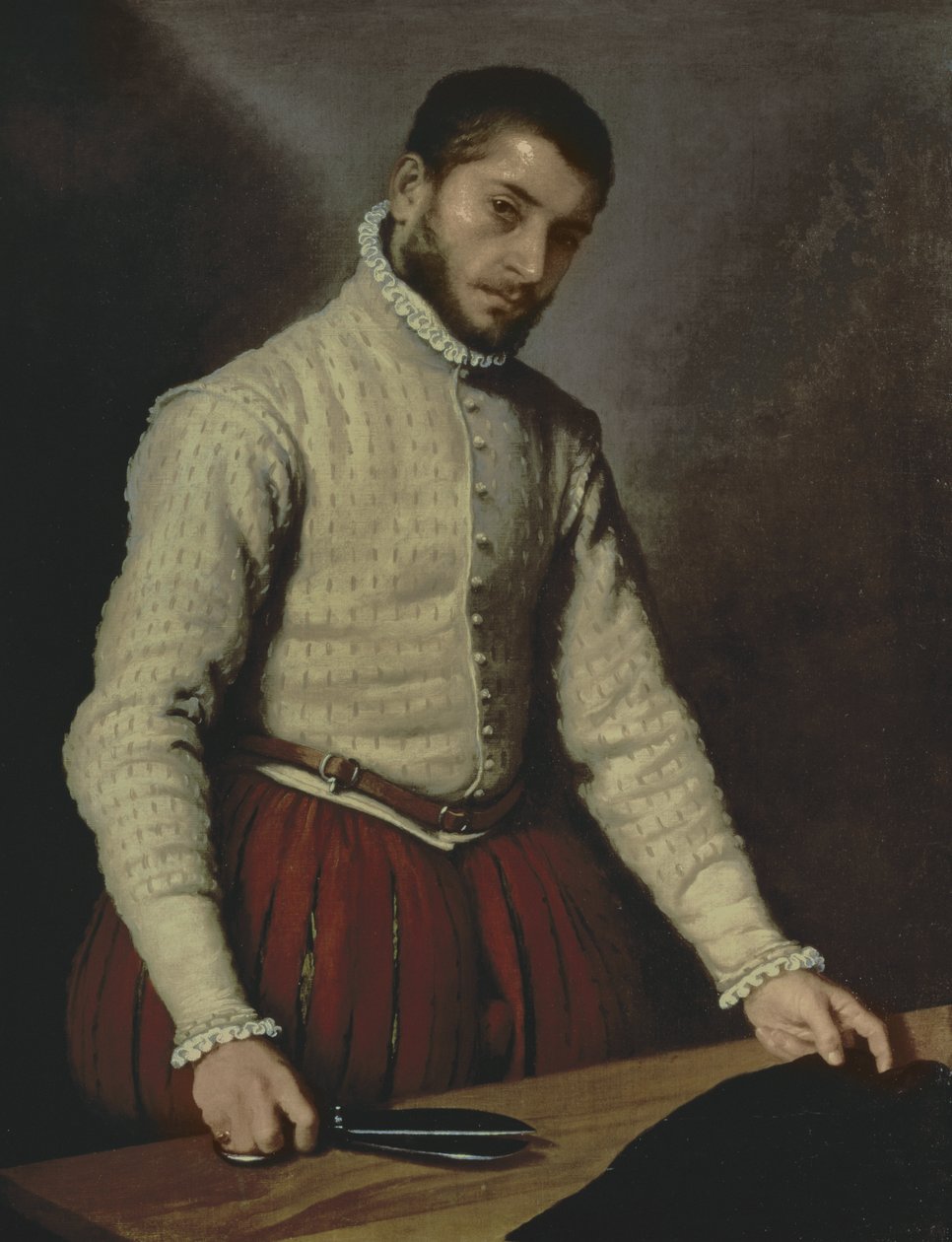 Porträt eines Mannes (Der Schneider) um 1570 von Giovanni Battista Moroni