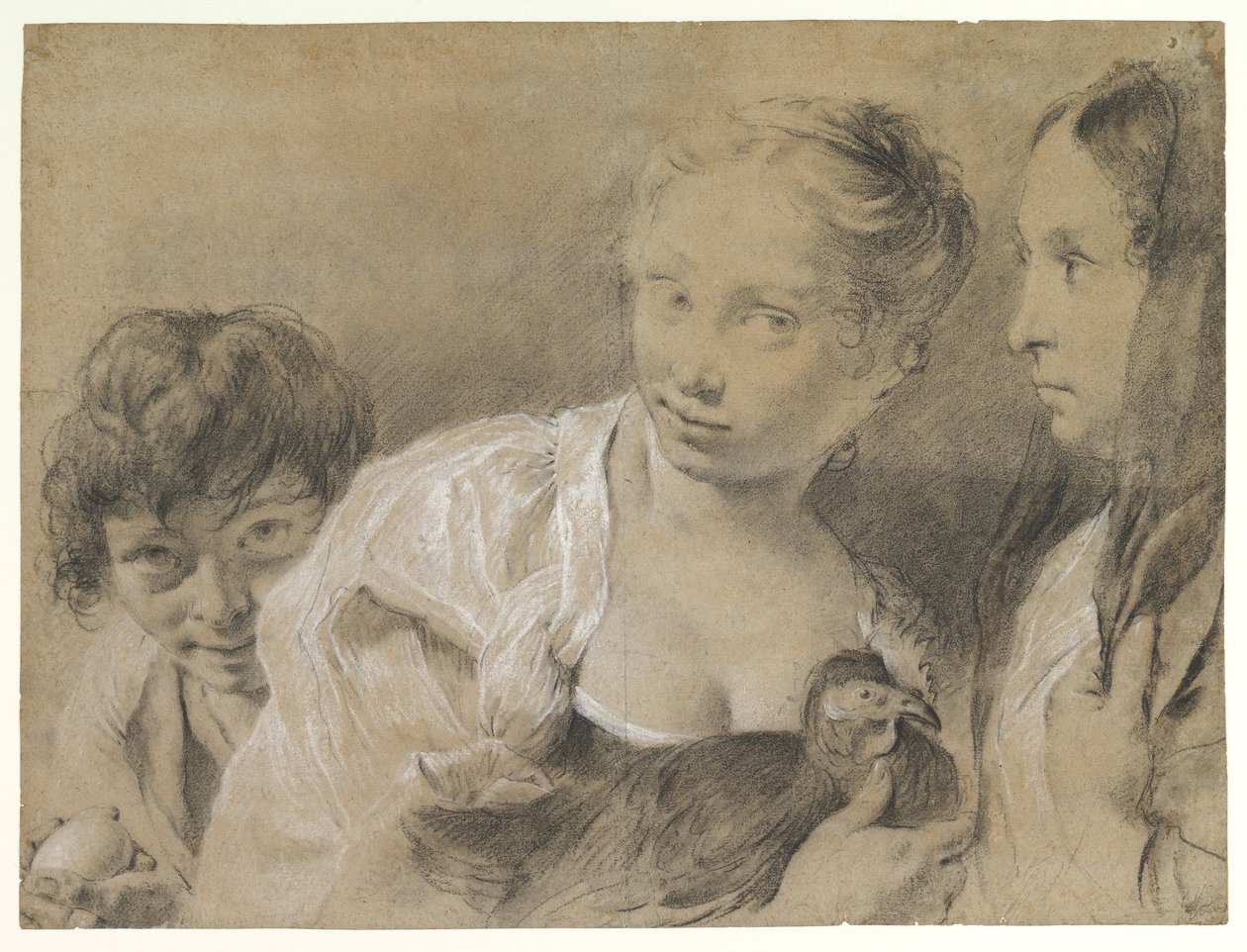 Junge mit einem Ei, Mädchen mit einer Henne und eine beobachtende Frau von Giovanni Battista Piazzetta