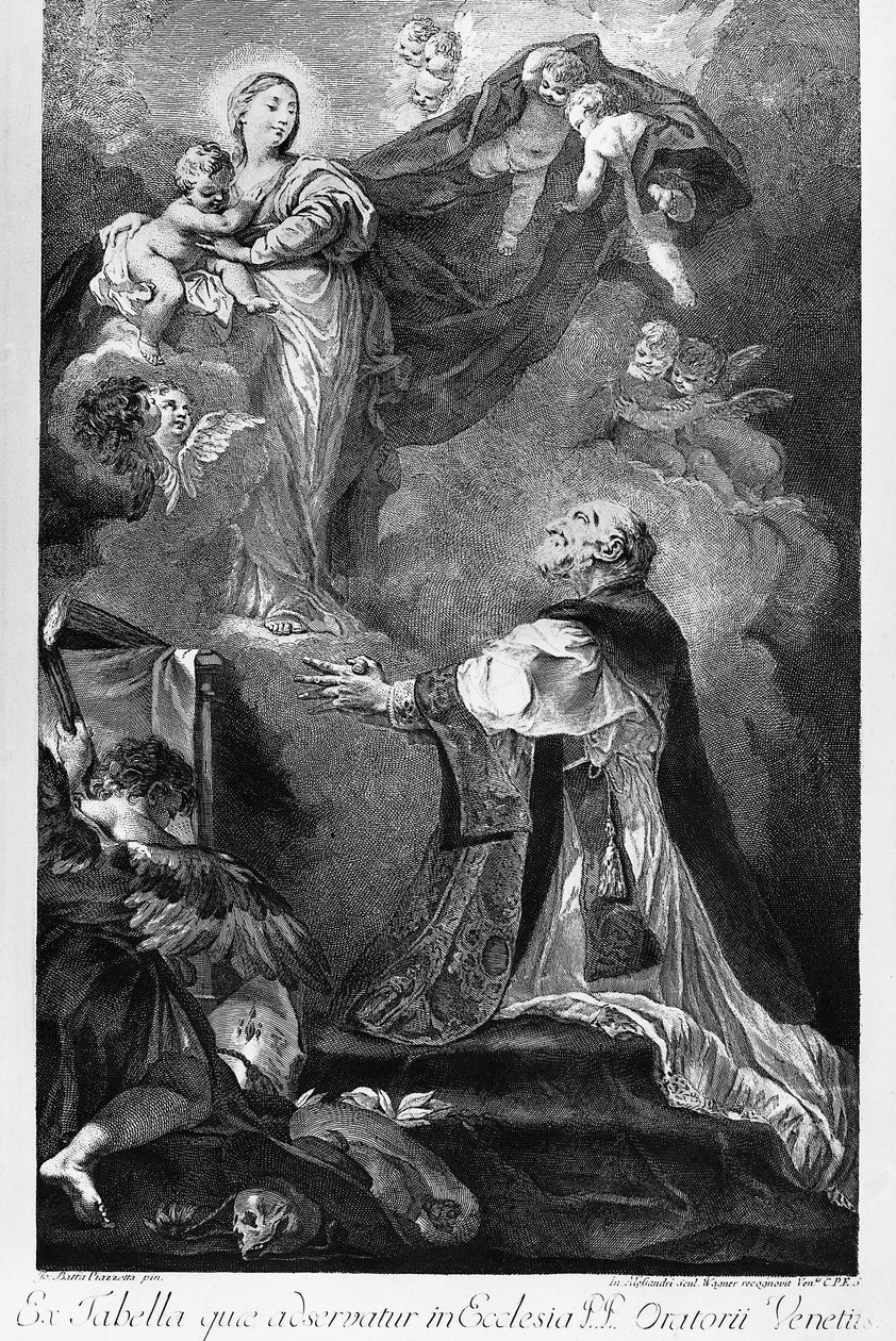 Die Jungfrau erscheint dem Heiligen Philipp Neri, von Giovanni Battista Piazzetta (1682-1754), Gravur von Innocente Alessandri, Italien von Giovanni Battista Piazzetta