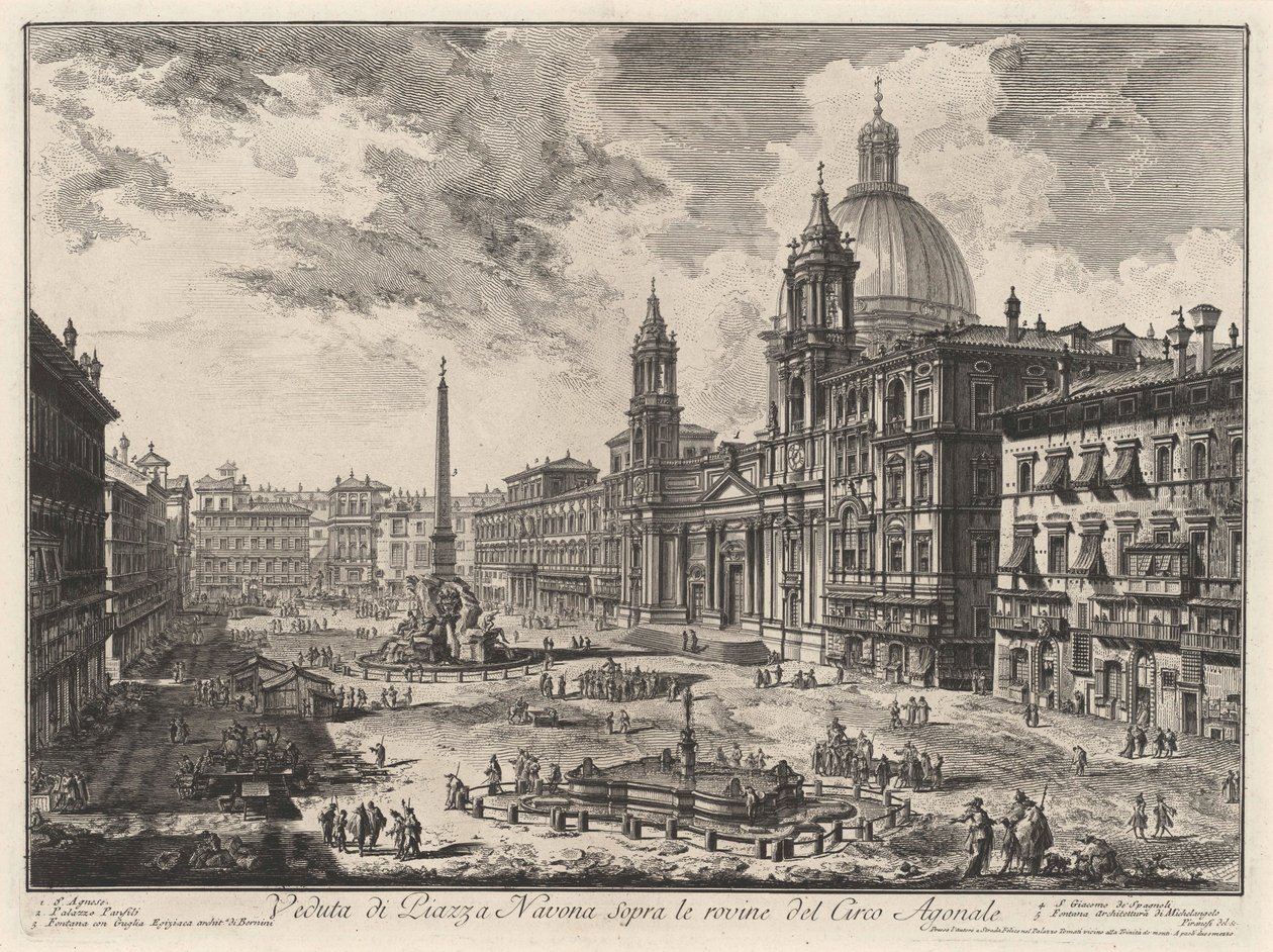 Ansicht der Piazza Navona auf den Ruinen des Domitiansstadions (aus: Vedute di Roma) von Giovanni Battista Piranesi
