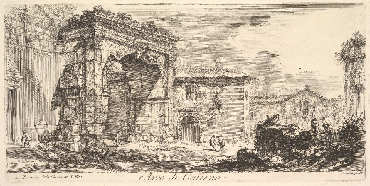 Bogen des Galienus. 1. Fassade der Kirche von S. Vito Arco di Galieno. 1. Facciata del..., ca. 1748 von Giovanni Battista Piranesi