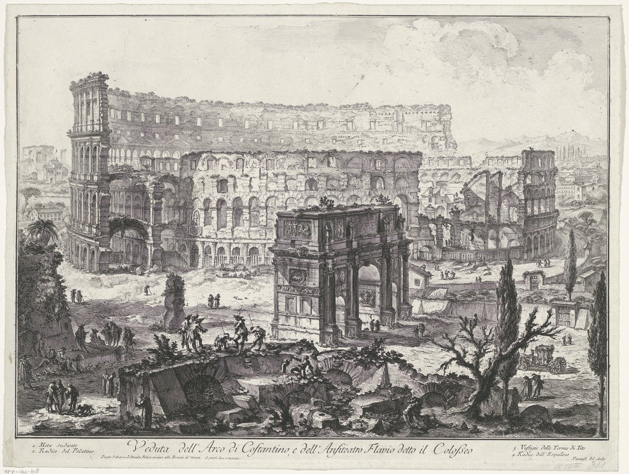 Bogen von Konstantin und das Kolosseum in Rom von Giovanni Battista Piranesi