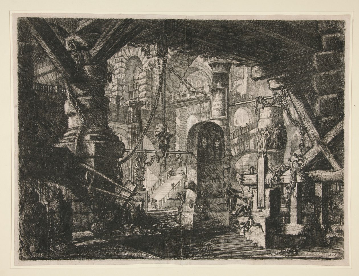Carceri, XVI: Der Pfeiler mit Ketten von Giovanni Battista Piranesi