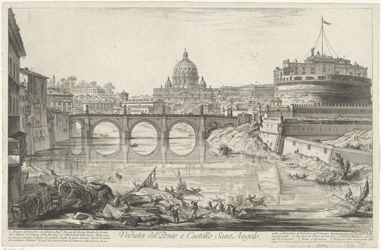 Engelsbrücke und Engelsburg in Rom von Giovanni Battista Piranesi