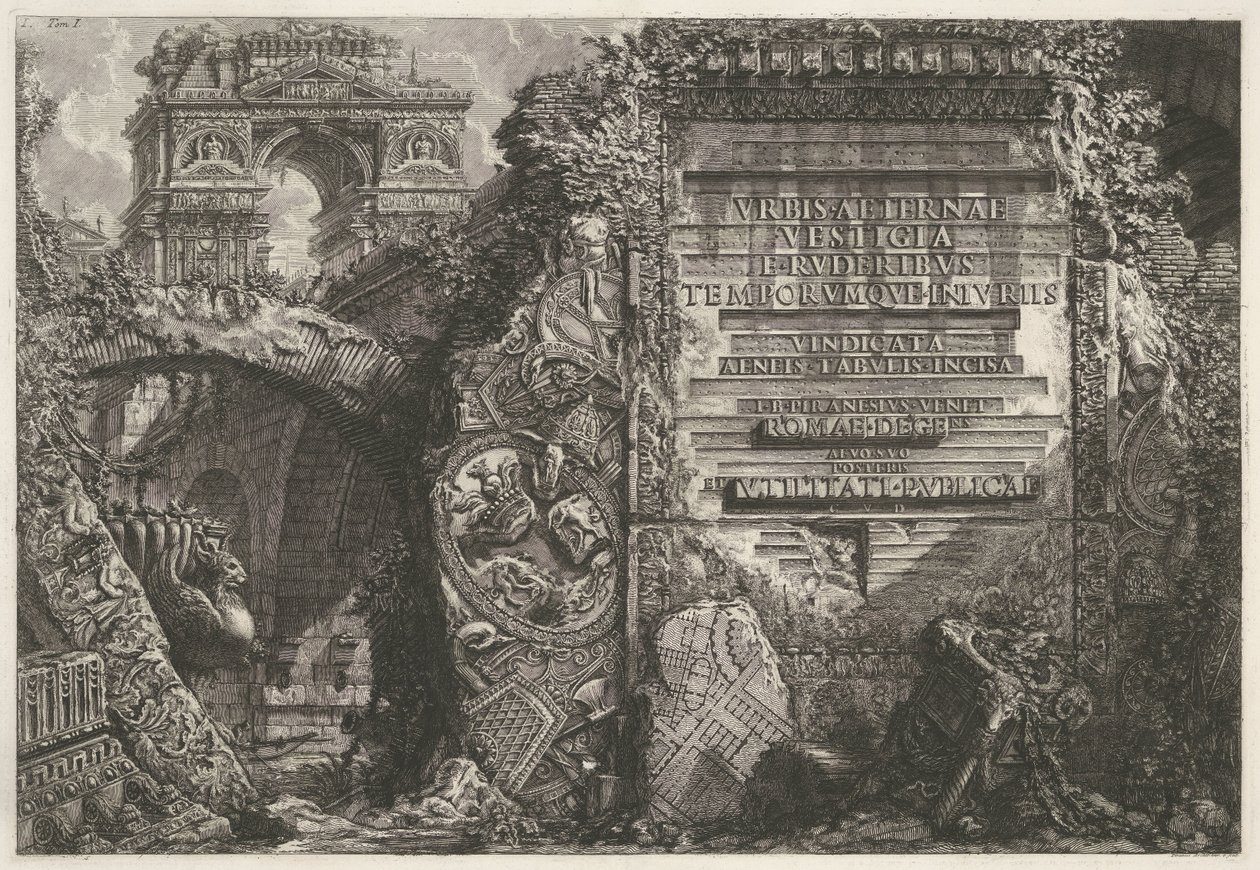 Frontispiz mit antiken Ruinen und einem Triumphbogen von Giovanni Battista Piranesi