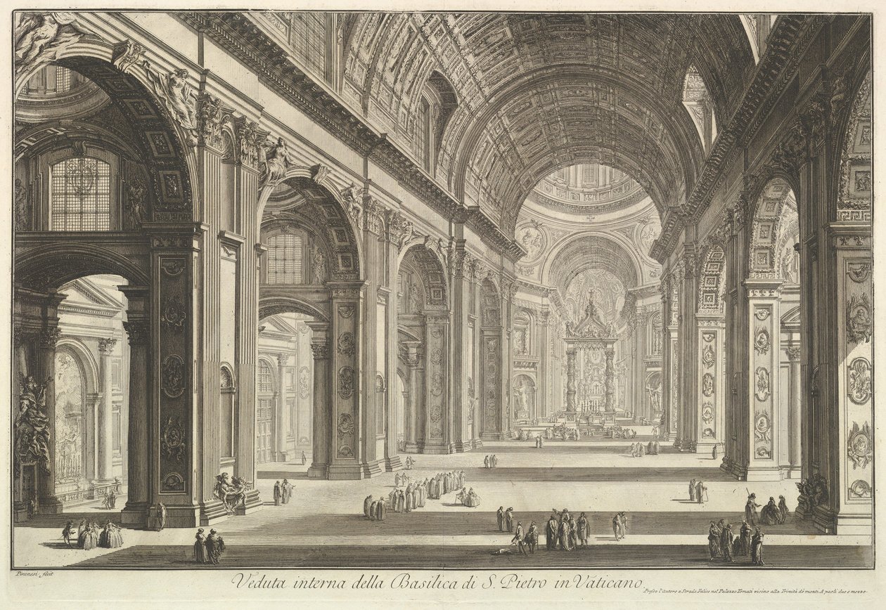 Innenansicht der Petersbasilika im Vatikan, aus "Vedute di Roma" (Römische Ansichten) von Giovanni Battista Piranesi