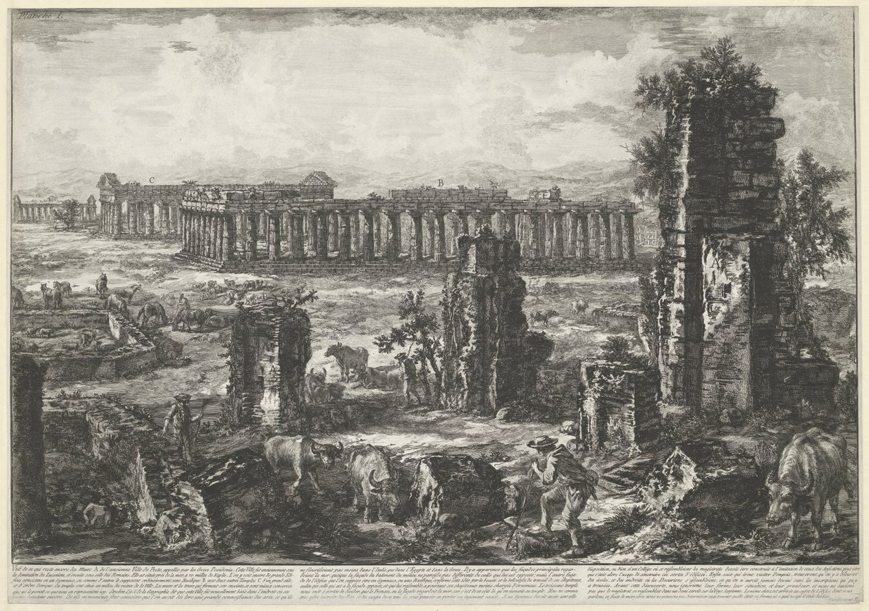 Alte Stadtmauer und Tempel in Paestum von Giovanni Battista Piranesi
