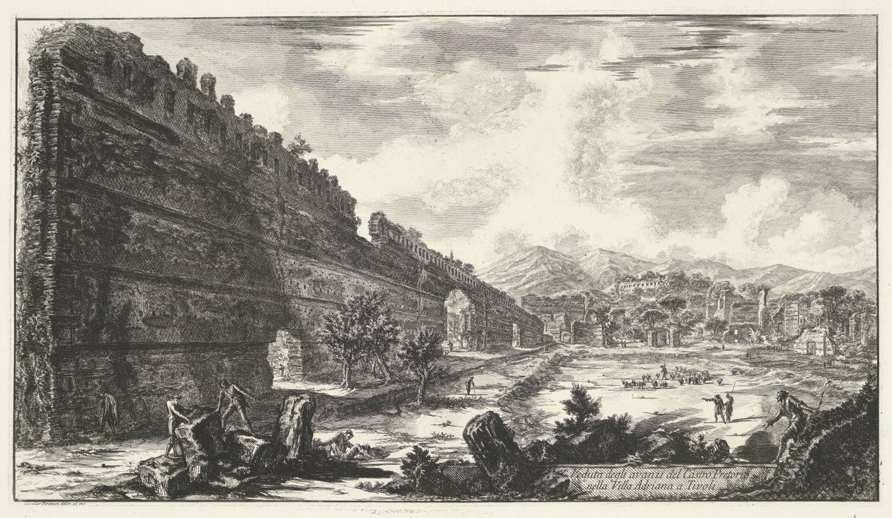 Pecile in der Villa Adriana in Tivoli Veduta degli avanzi del Castro Pretorio nella Villa Adriana a Tivoli (Titel auf dem Objekt) Gesichter von Rom (Serientitel) Vedute di Roma disegnate ed incise da Giambattista Piranesi architetto Veneziano (Serientitel) von Giovanni Battista Piranesi