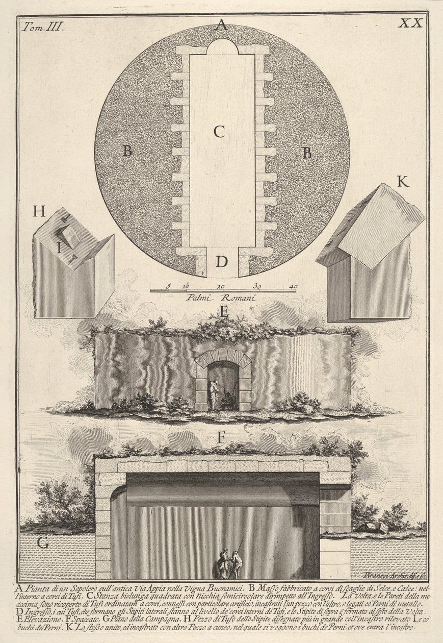 Plan eines Grabes an der Via Appia in Vigna Buonamici Pianta di un sepolcro sull