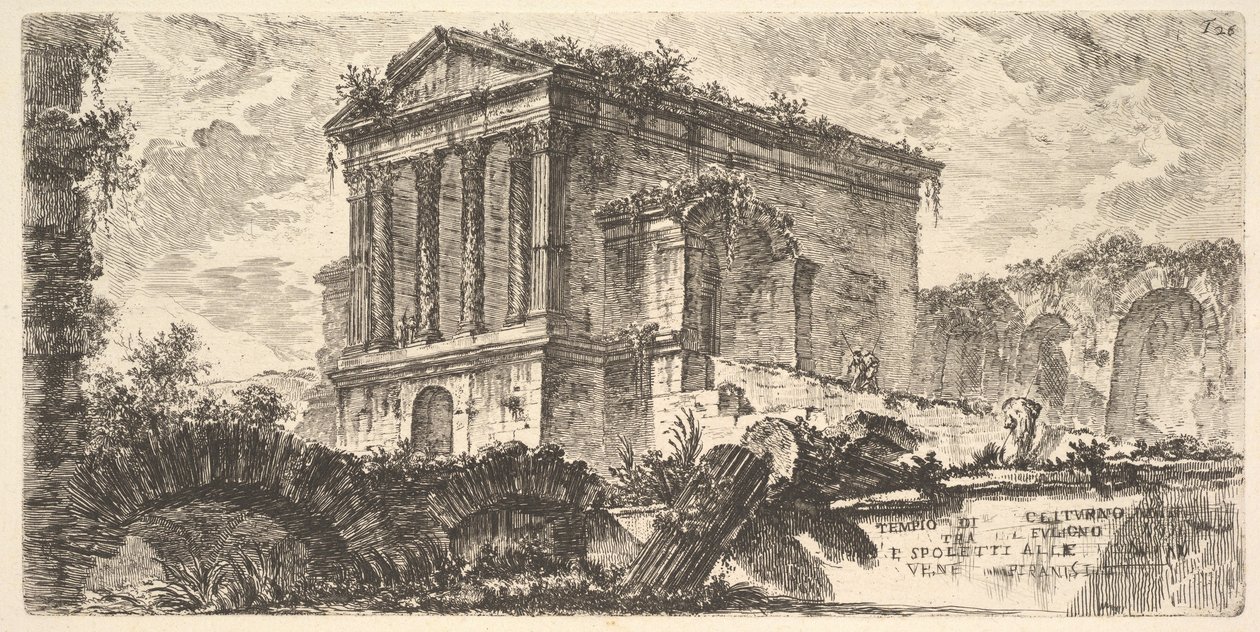 Tafel 26: Tempel des Clitumnus zwischen Foligno und Spoleto, aus "Alcune Vedute di Archi Trionfali ed altri monumenti inalzati da Romani parte di quali se veggono in Roma e parte per l