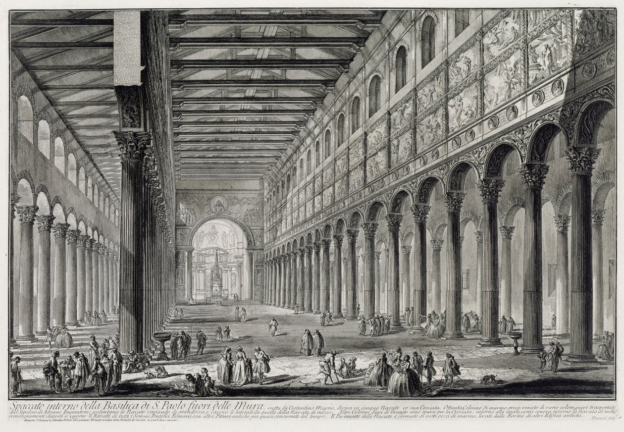 Schnitt durch das Innere der Basilica San Paolo fuori le Mura (aus: Vedute di Roma) von Giovanni Battista Piranesi