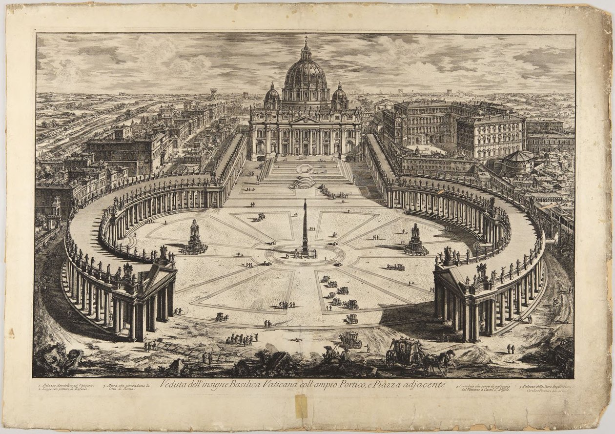 St. Peter mit Vorhof und Kolonnaden: Vogelperspektive von Giovanni Battista Piranesi
