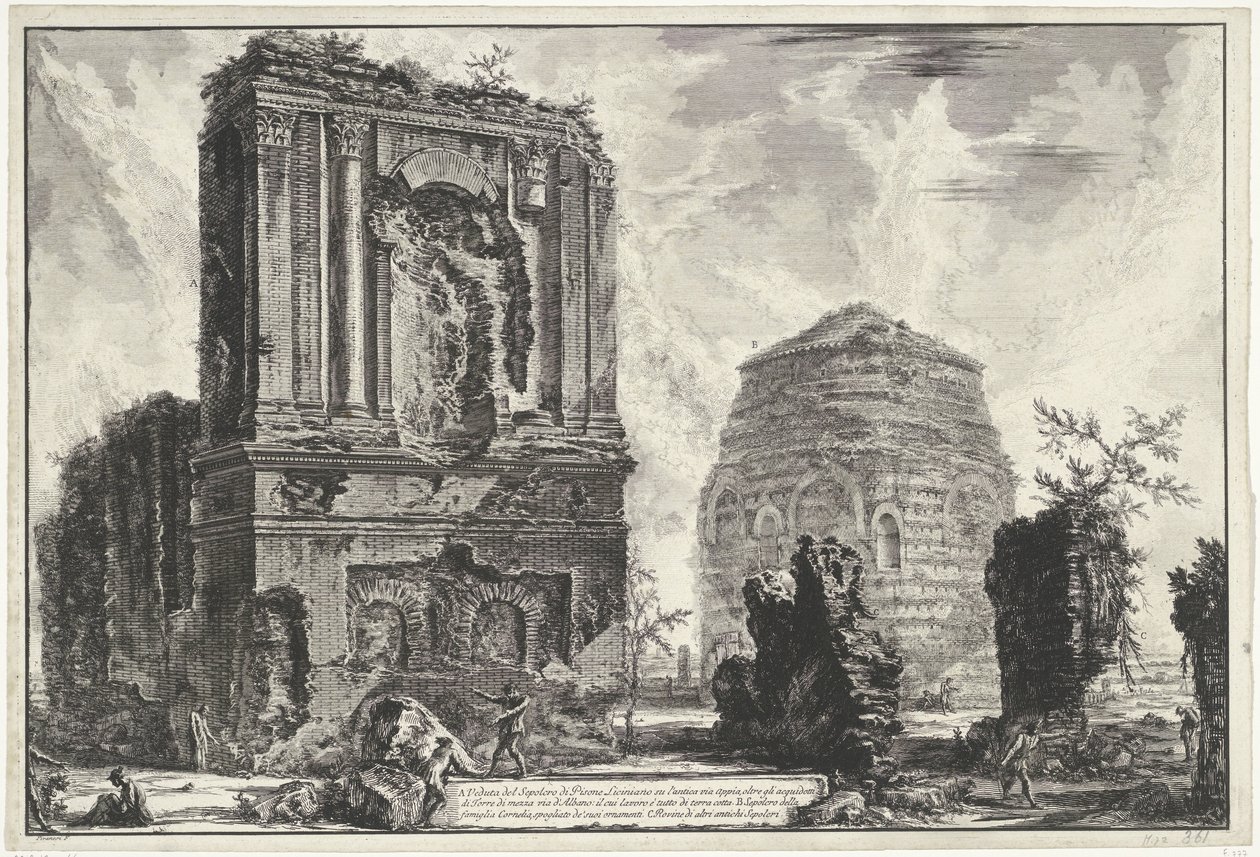Gräber von Licinianus Piso und der Familie Cornelius entlang der Via Appia (Gezichten op Rome) von Giovanni Battista Piranesi