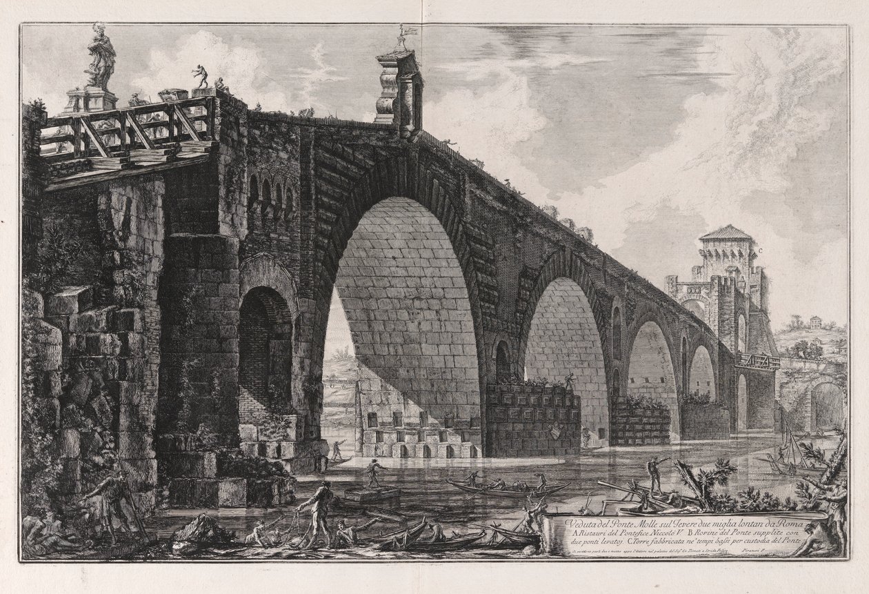 Ansicht der Milvischen Brücke über den Tiber, zwei Meilen außerhalb von Rom, aus Vedute di Roma (Ansichten von Rom) von Giovanni Battista Piranesi