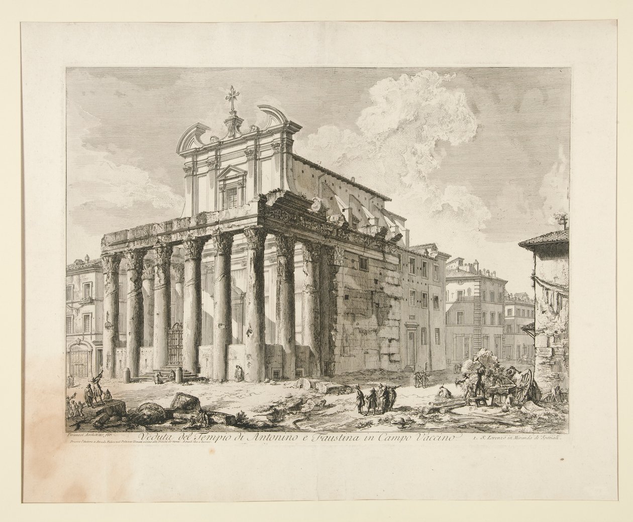 Ansicht des Tempels von Antoninus und Faustina im Forum Romanum, aus Veduten von Rom von Giovanni Battista Piranesi