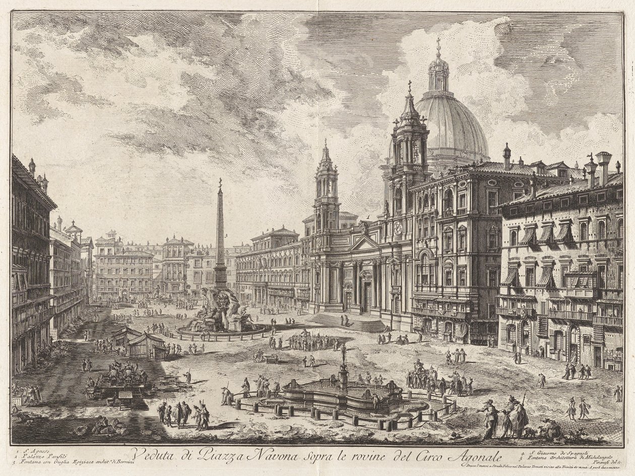 Ansicht der Piazza Navona über den Ruinen des Circus Agonalis, aus Vedute di Roma von Giovanni Battista Piranesi