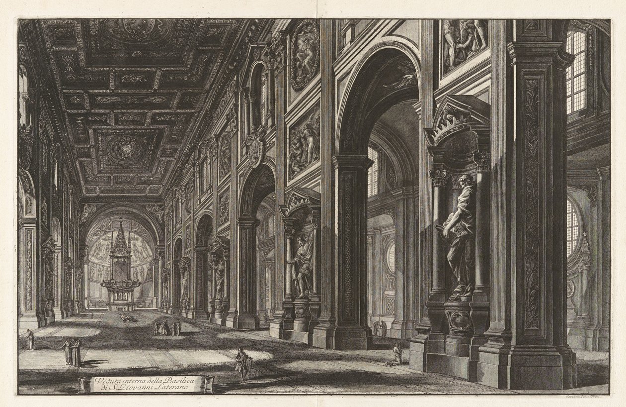 Innenansicht der Basilika San Giovanni in Laterano, aus „Ansichten von Rom“ von Giovanni Battista Piranesi