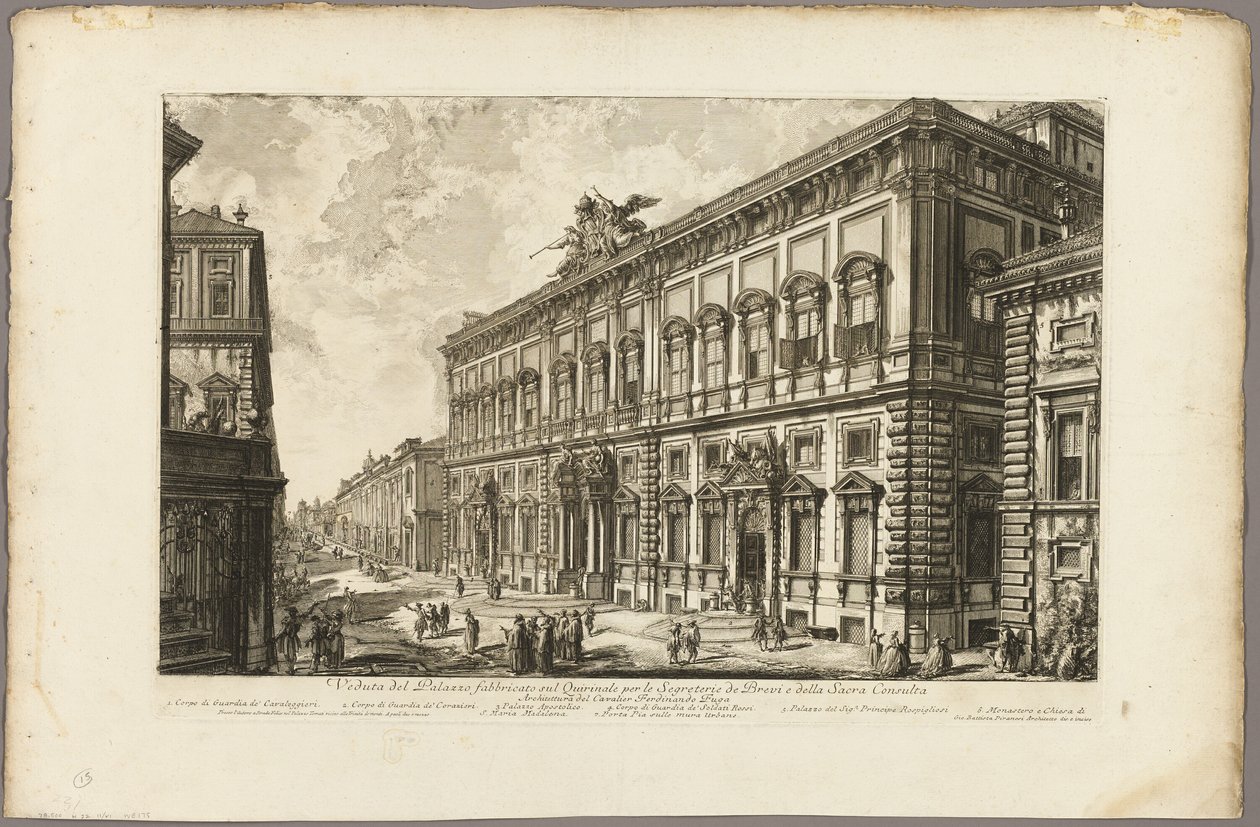 Ansicht des Palazzo della Consulta auf dem Quirinal, der das päpstliche Sekretariat beherbergt, aus Ansichten von Rom von Giovanni Battista Piranesi