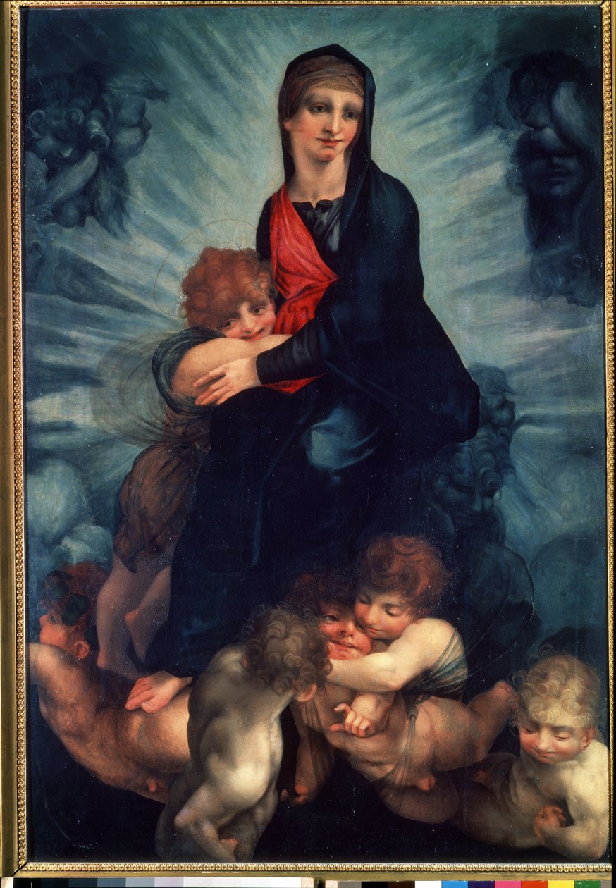 Die Jungfrau und das Kind mit Engeln von Giovanni Battista Rosso Fiorentino