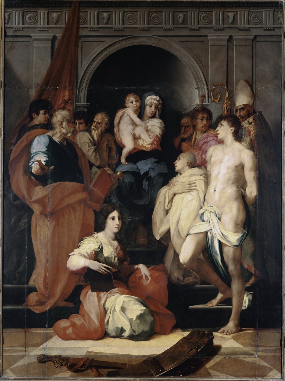 Madonna auf dem Thron mit Kind und Heiligen von Giovanni Battista Rosso Fiorentino
