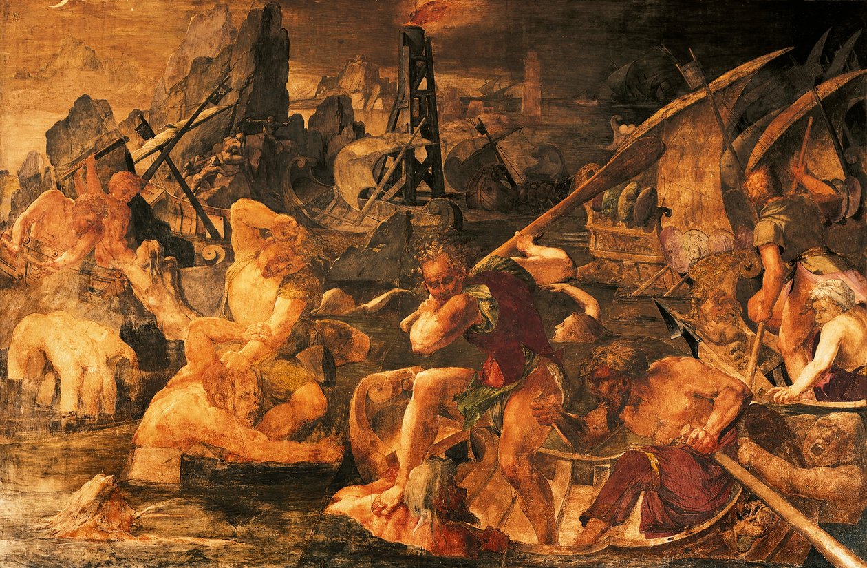 Seeschlacht, Fresko Galerie von Franz I., Schloss Fontainebleau (UNESCO-Weltkulturerbe) von Giovanni Battista Rosso Fiorentino