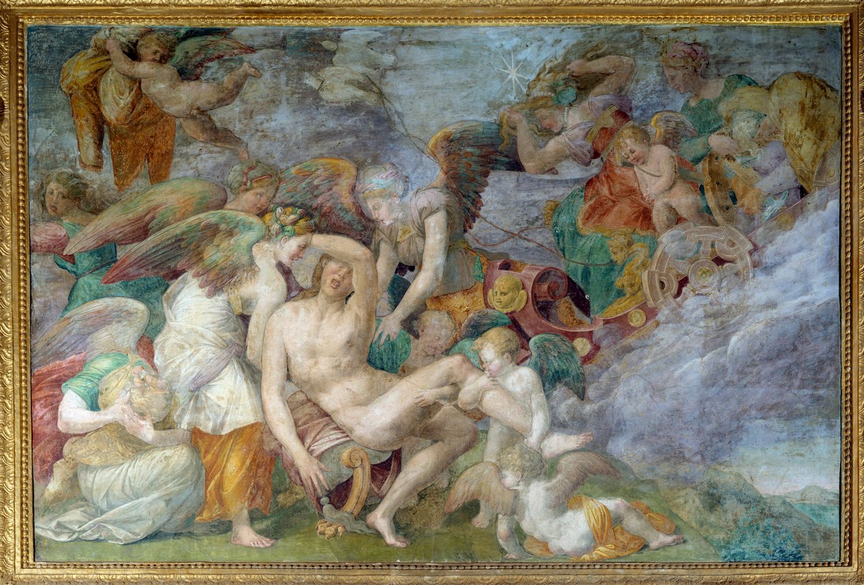 Der Tod des Adonis, Fresko der 5. südlichen Travee der Galerie von Franz I. in Fontainebleau von Giovanni Battista Rosso Fiorentino