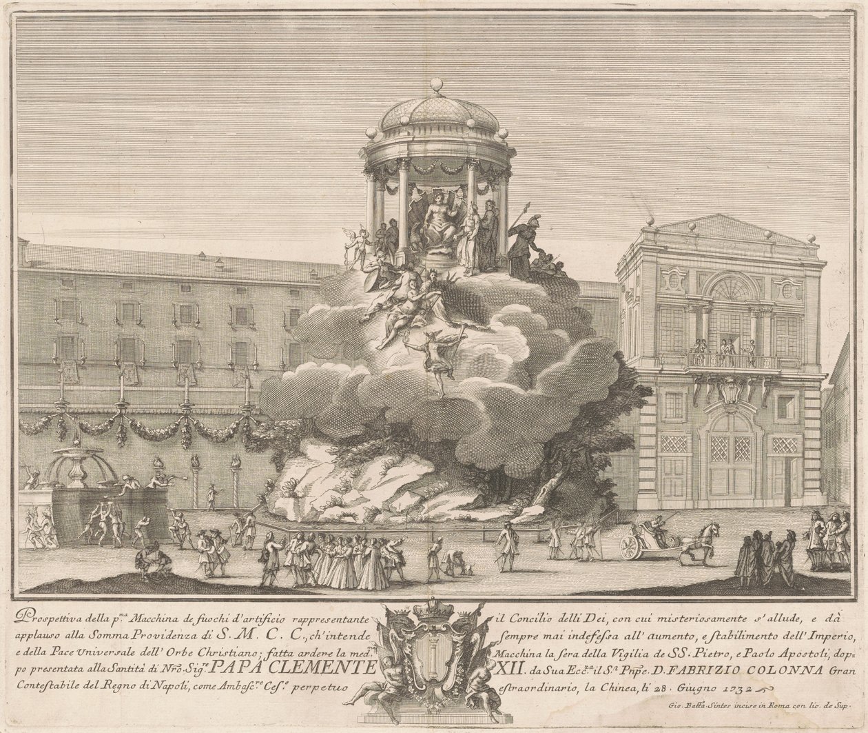 Die Prima Macchina für die Chinea von 1732: Der Rat der Götter von Giovanni Battista Sintes, after Nicola Michetti