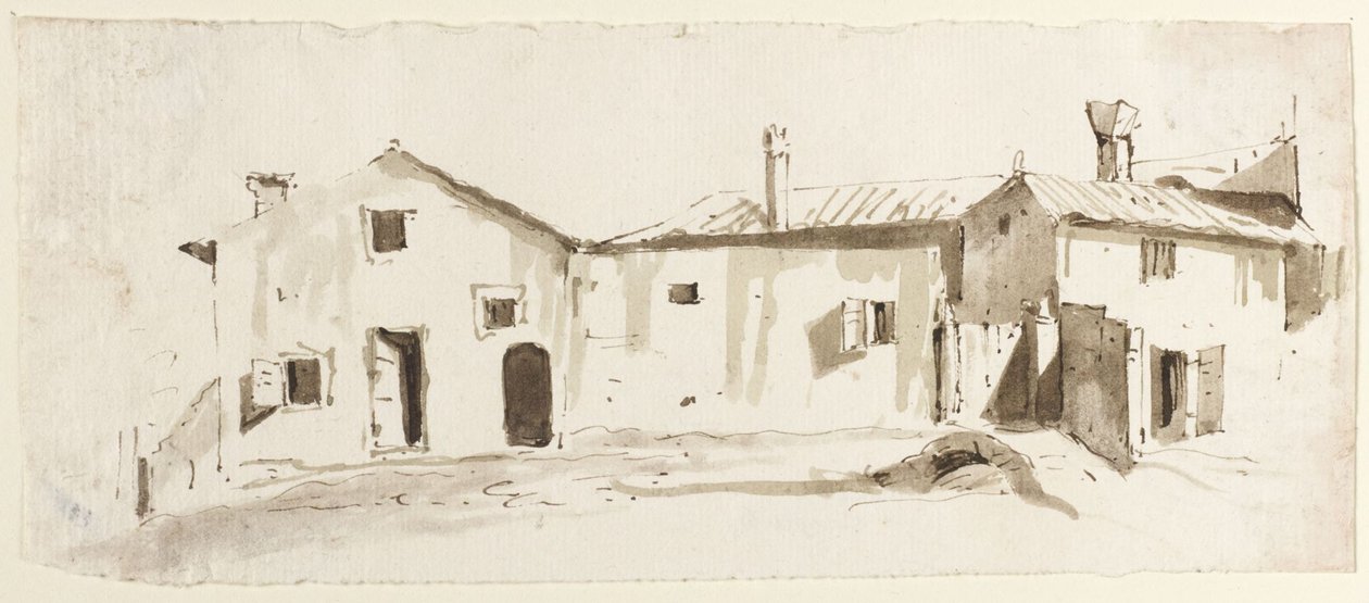 Bauerngebäude mit offenen Türen, Brücke und Tor von Giovanni Battista Tiepolo