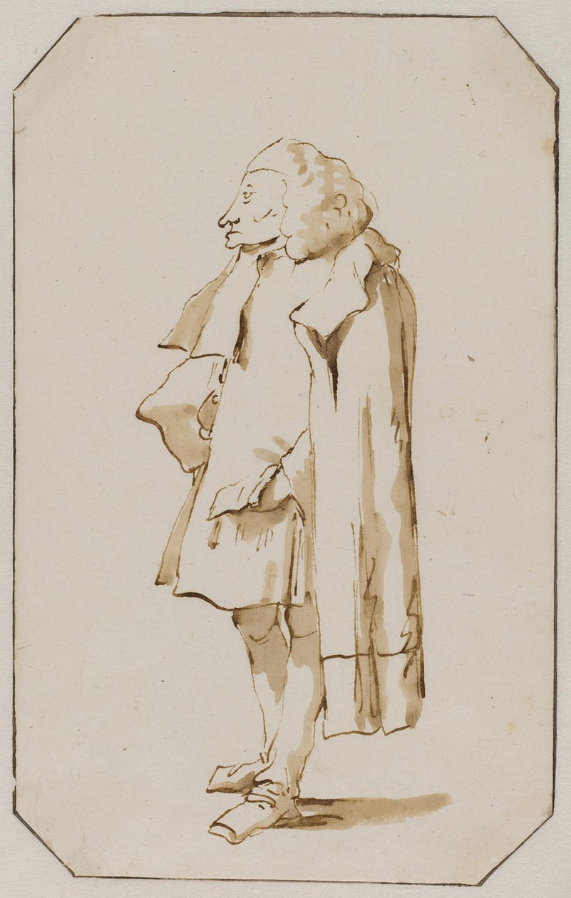 Karikatur eines stehenden Mannes in einem Umhang von Giovanni Battista Tiepolo