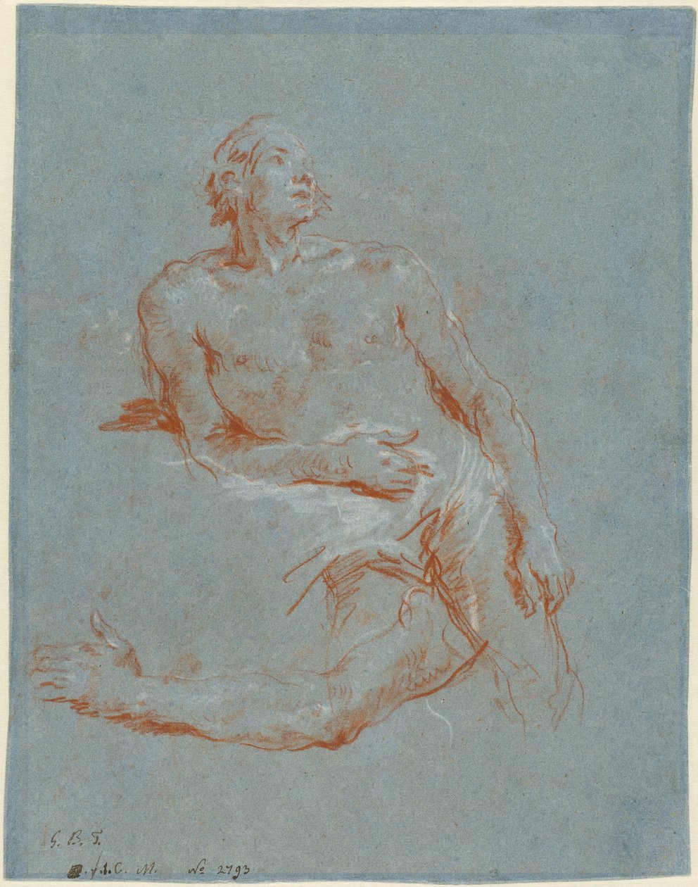 Männlicher Akt, auf seinem Ellbogen lehnend (verso) von Giovanni Battista Tiepolo