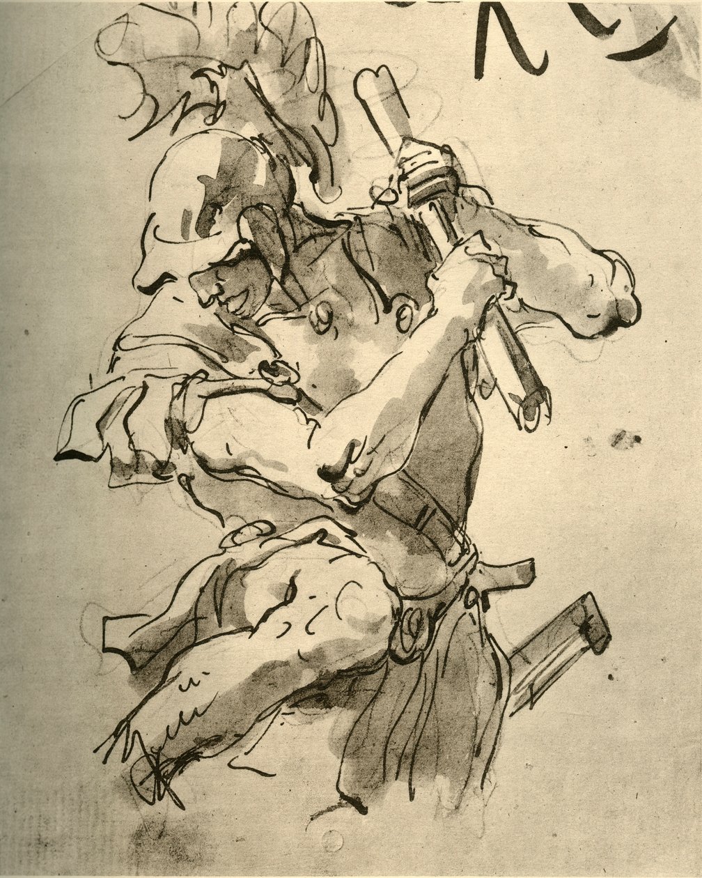 Soldat hebt den Arm zum Schlag, Mitte 18. Jahrhundert, 1928 von Giovanni Battista Tiepolo