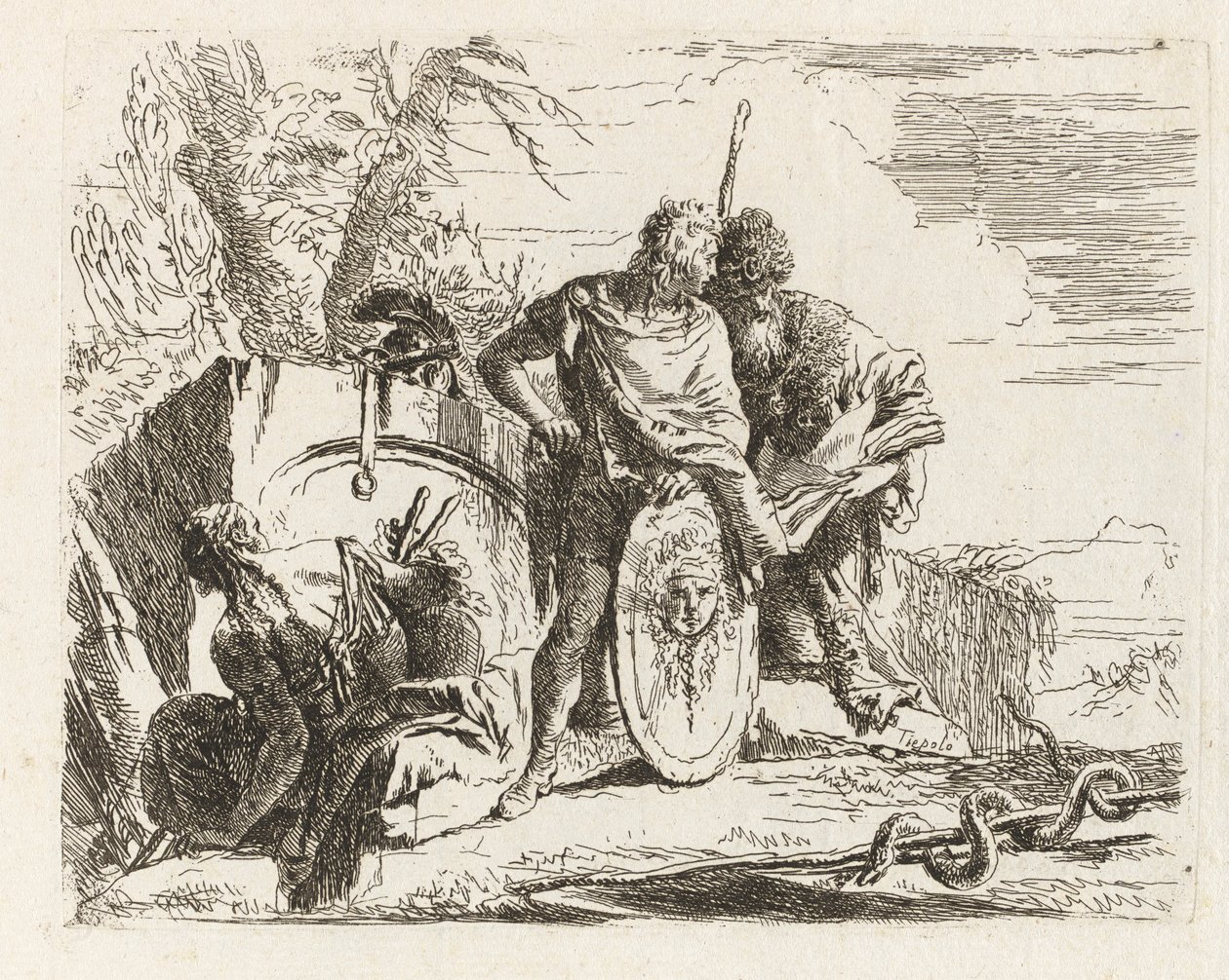 Der Astrologe und der junge Soldat, aus Vari capricci (Verschiedene Capriccios) von Giovanni Battista Tiepolo