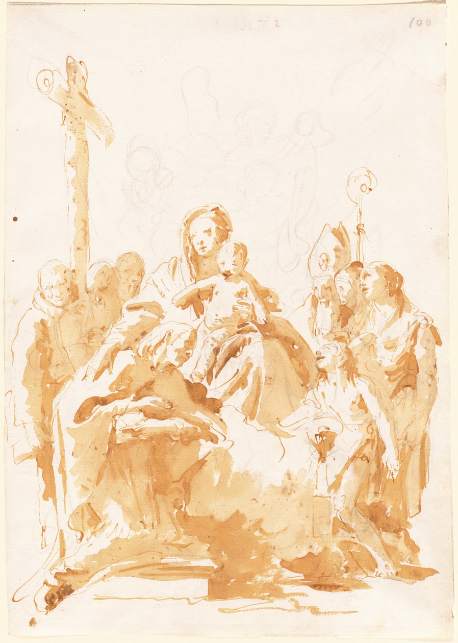 Die Jungfrau und das Kind, verehrt von Bischöfen, Mönchen und Frauen von Giovanni Battista Tiepolo