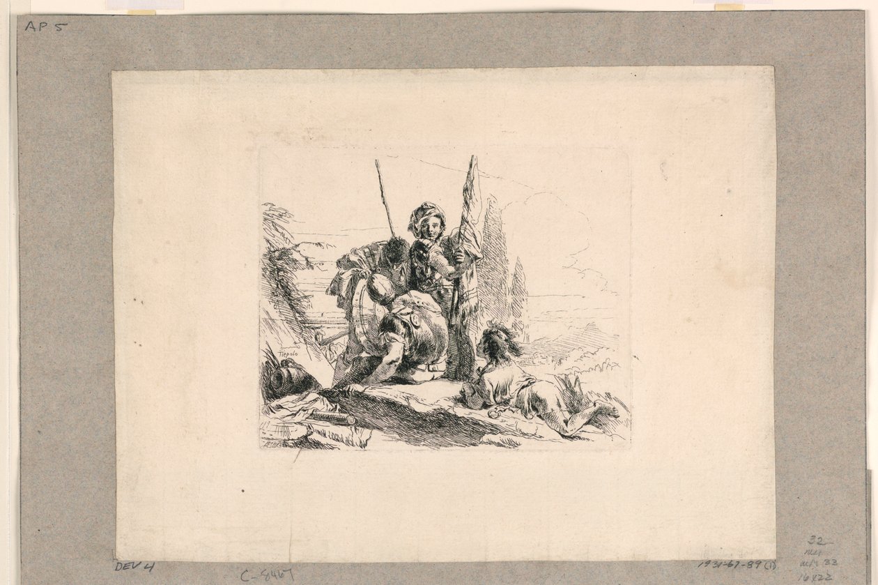 Drei Soldaten und ein Junge, aus den Vari Capricci von Giovanni Battista Tiepolo