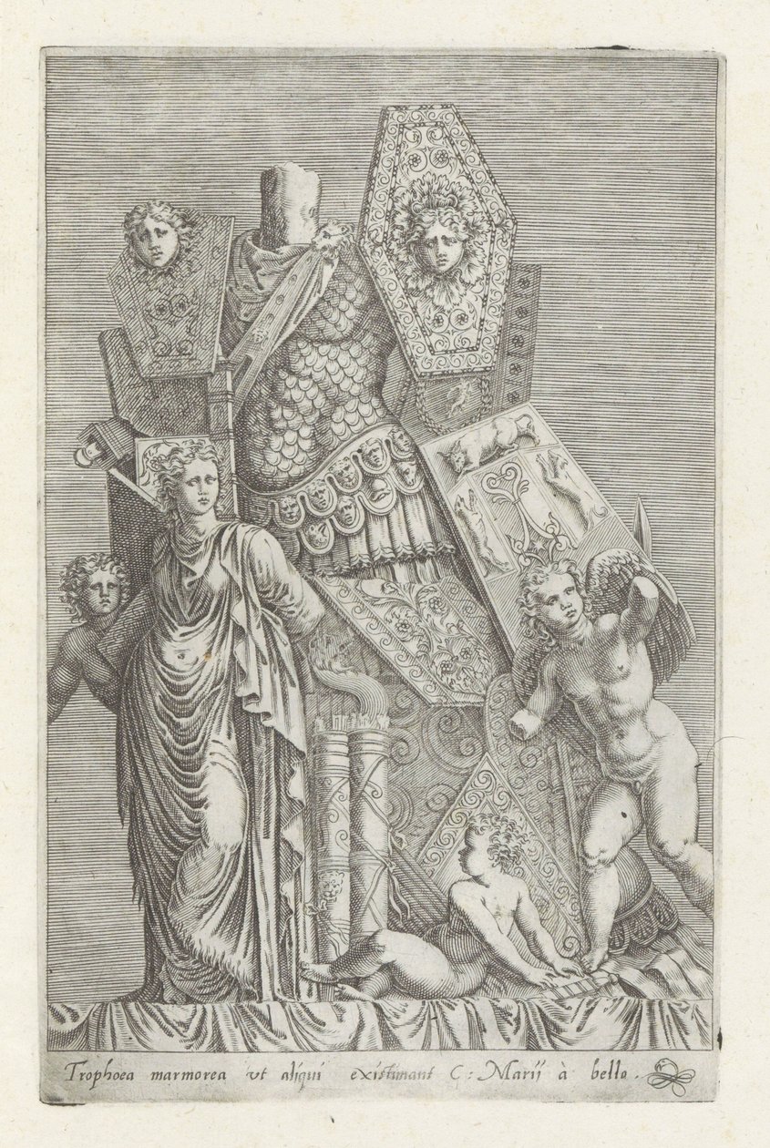 Trophäe von Waffen, eine Frauenfigur und Engel von Giovanni Battista de